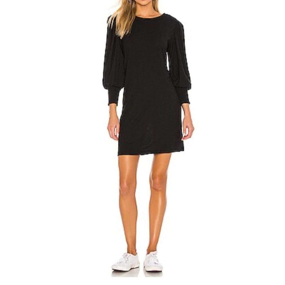 Nation Shirt Loren Puff Sleeve Shirt Dress Black MD Minimalist Chic Elevated LBD